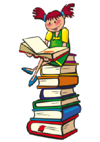 Little girl on top of some books